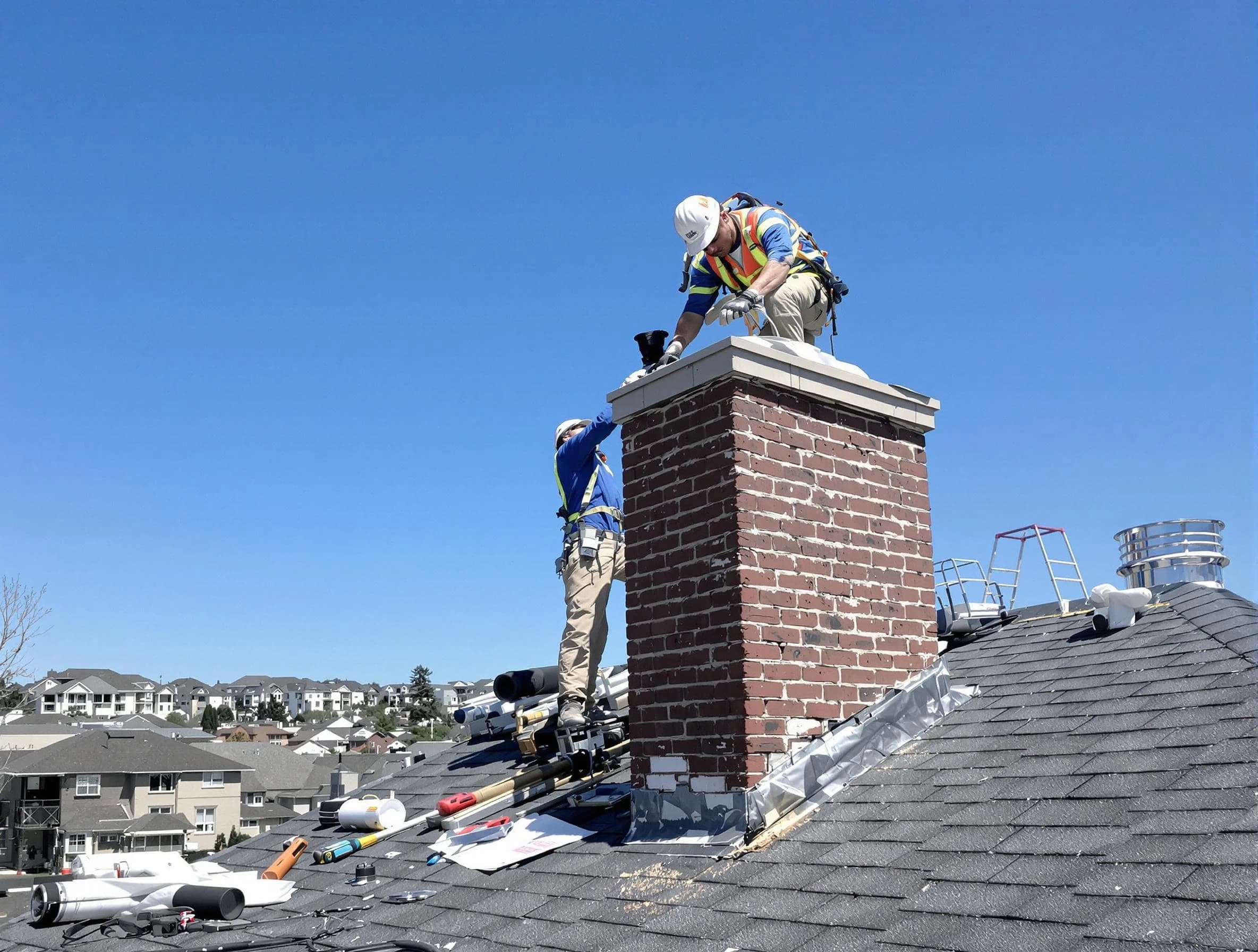 Acton Chimney Sweep repairing a chimney crown in Acton, MA