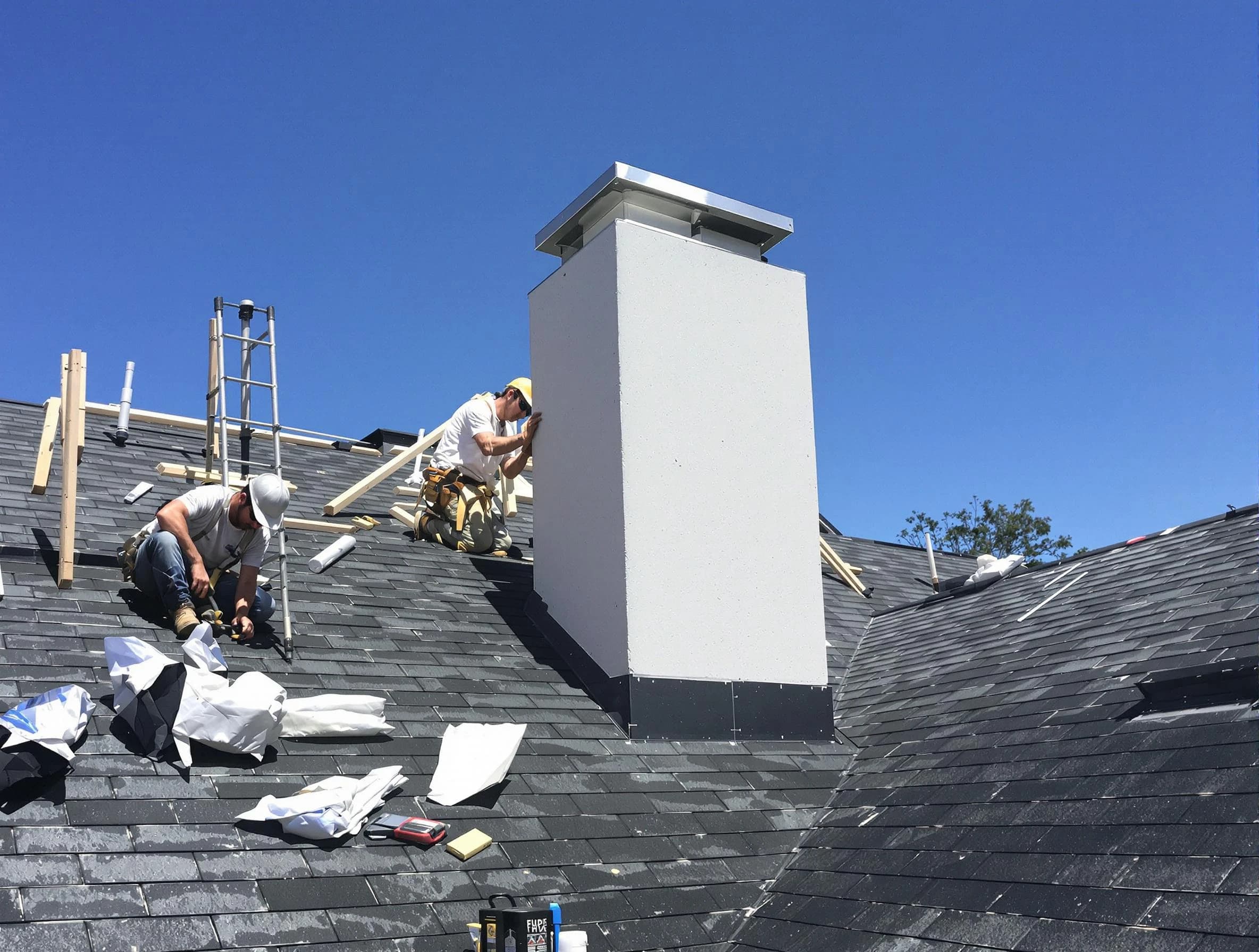Acton Chimney Sweep crew installing a new chimney in Acton, MA