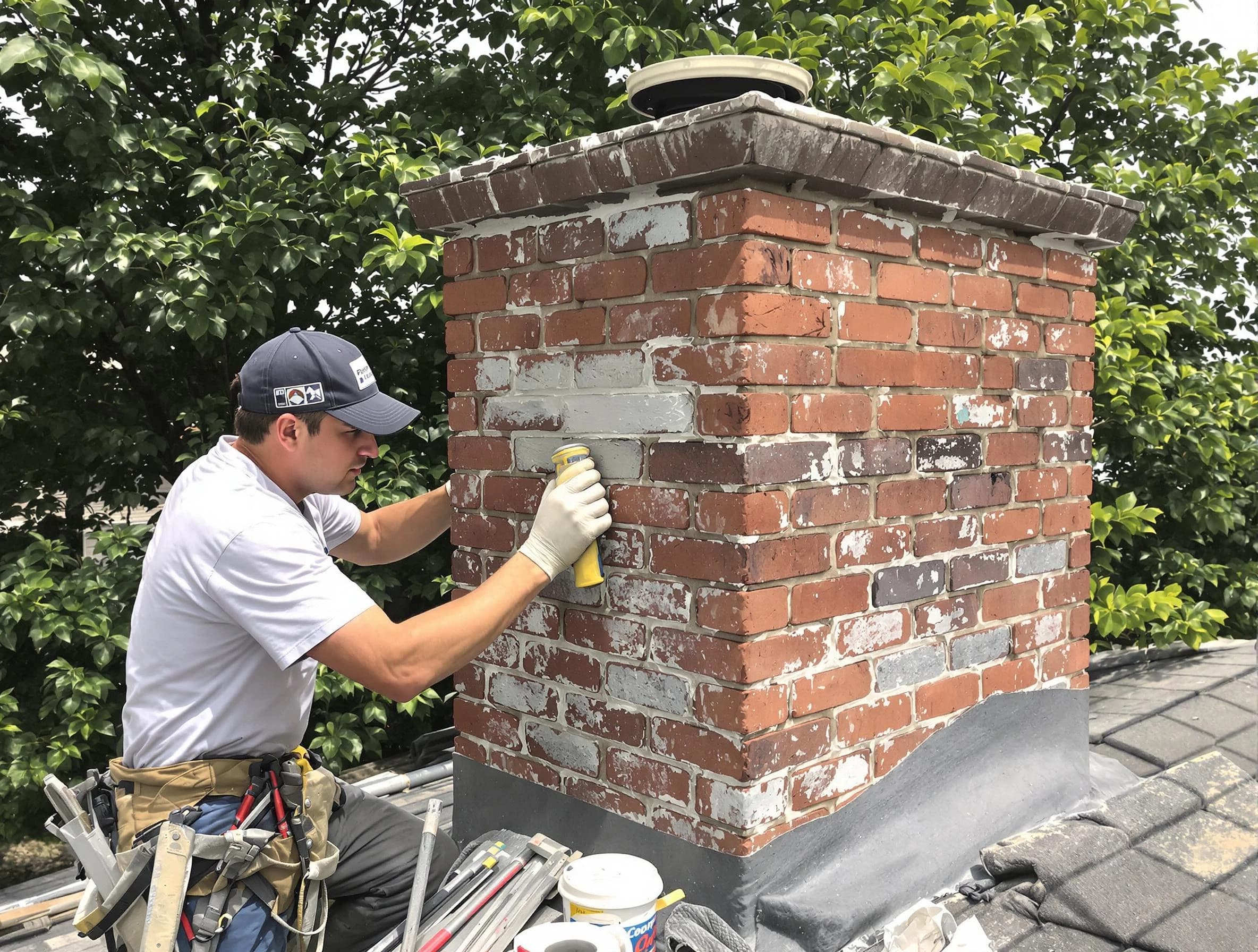 Acton Chimney Sweep restoring an aging chimney in Acton, MA