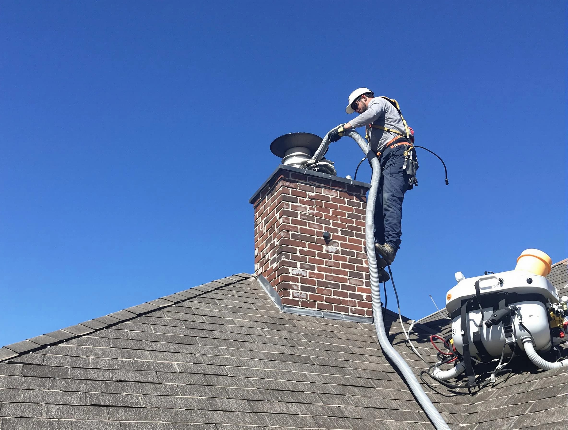 Dedicated Acton Chimney Sweep team member cleaning a chimney in Acton, MA