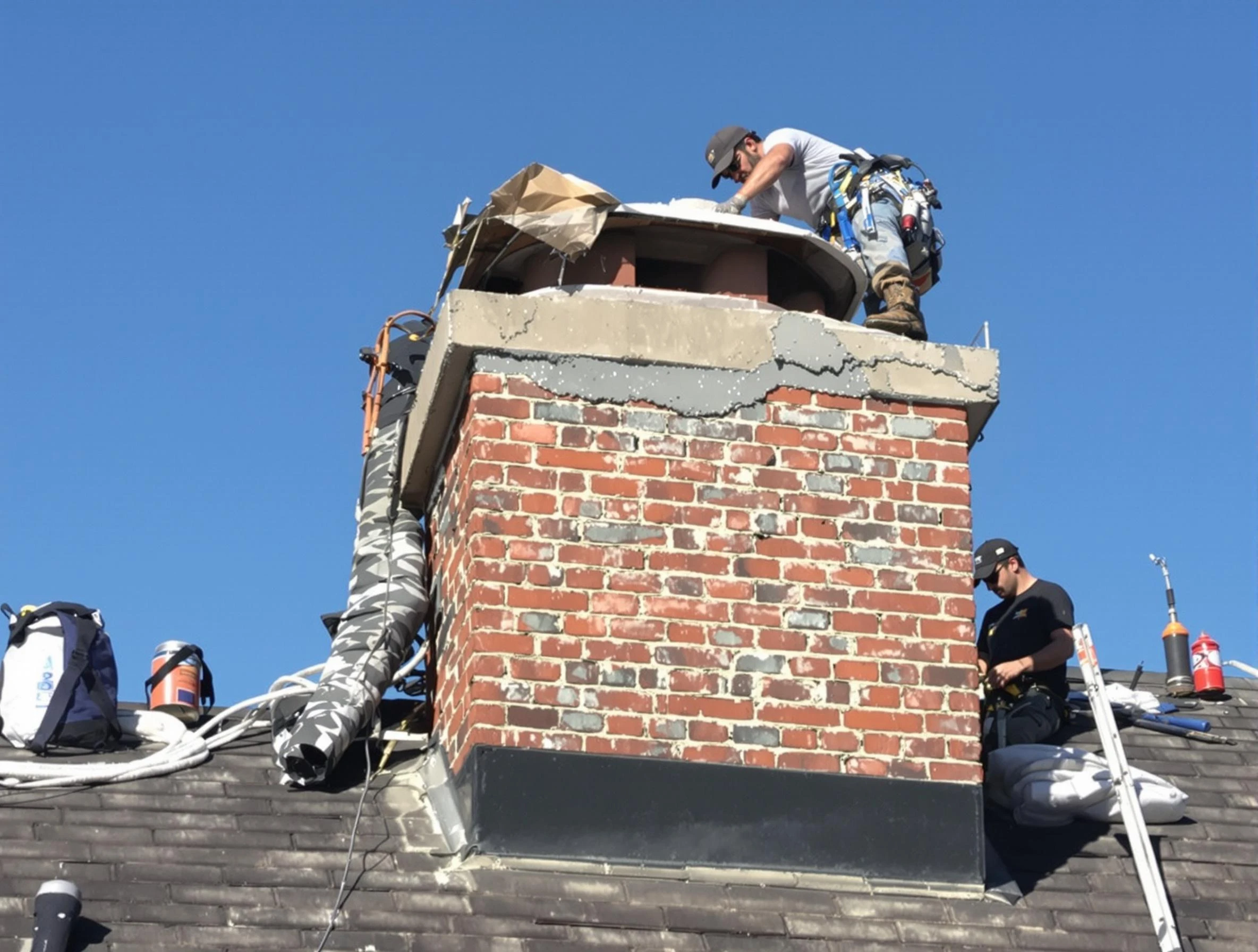 Acton Chimney Sweep installing a custom chimney crown in Acton, MA